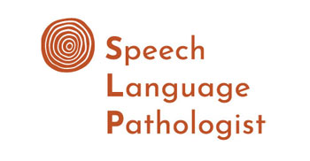 A logo that says Speech Language Pathologist in a rust color.